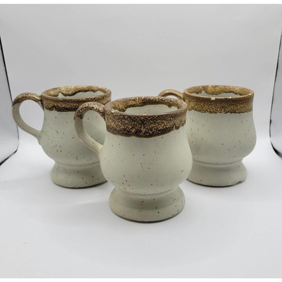 Set Of 3 Vintage McCoy Pottery Brown & Gray Drip Speckled Stoneware Coffee Mugs - Picture 4 of 13